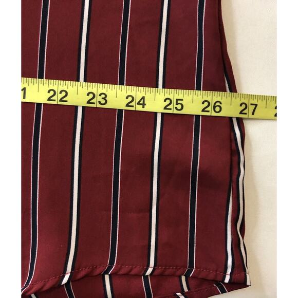 Haute Monde Button Up Blouse Women 2XL Maroon Stripe Semi Sheer Tie Waist & Cuff - Picture 10 of 12